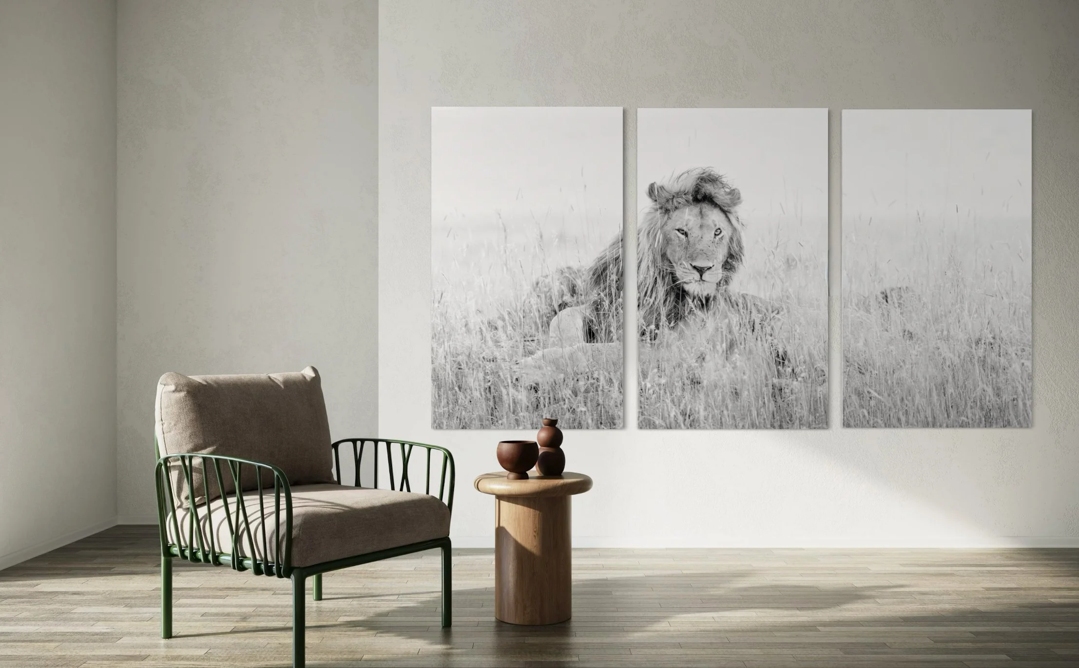 Large silver framed elephant acrylic print - Old Tusker portrait in slimline silver frame in a Victorian style lounge with white paneled walls and modern decor