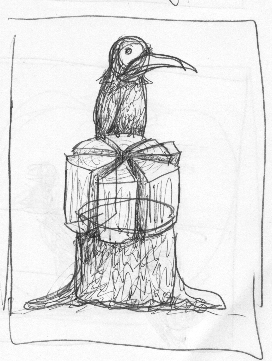 A crow sits on pieces of wood arranged like a sliced cake.