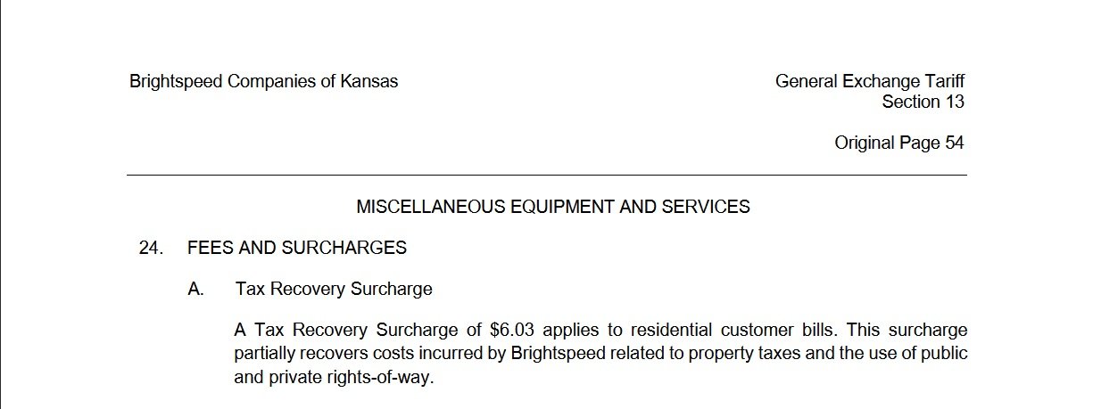 Brightspeed Companies Of Kansas Adding $6.03 To Residential Customer Bills To Recover Costs Of Property Taxes And Use Of Rights-Of-Way