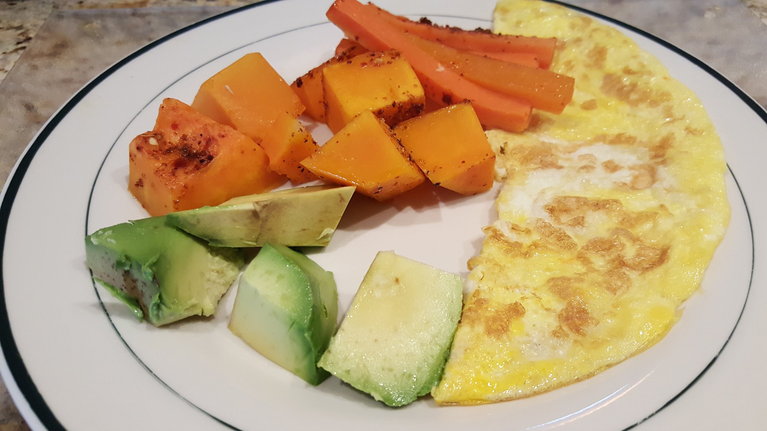Roasted Butternut squash, Avocado, Omelette