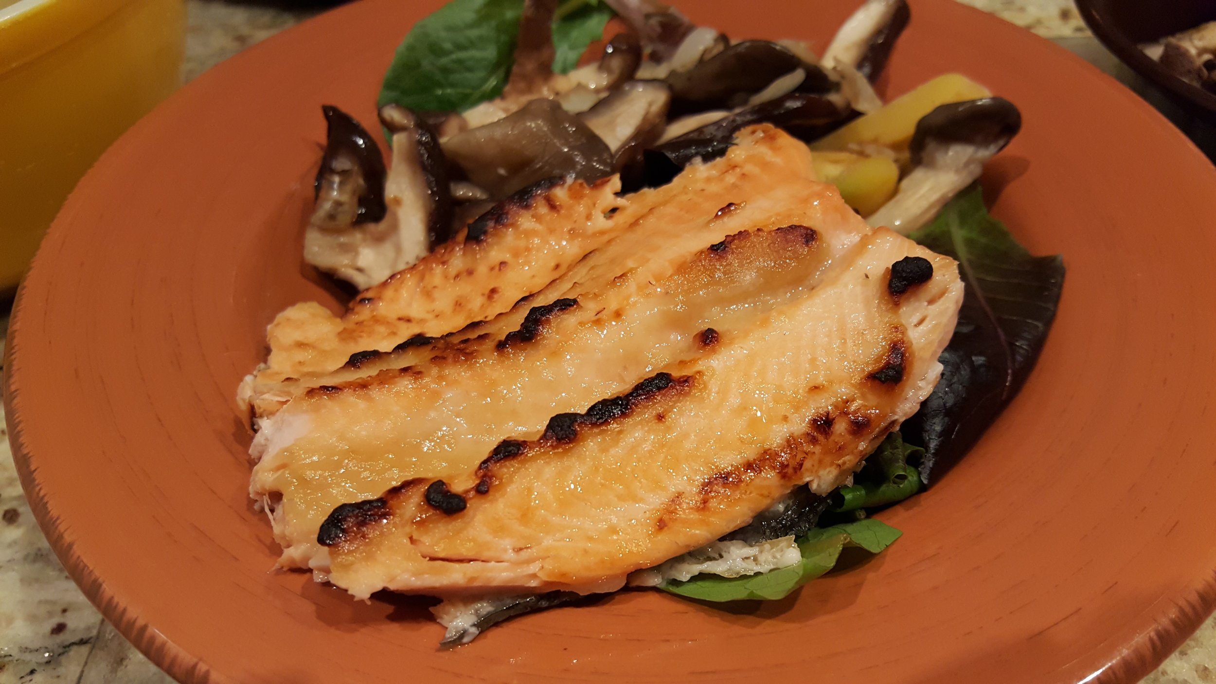 Miso glazed trout over bed of greens- SO GOOD!