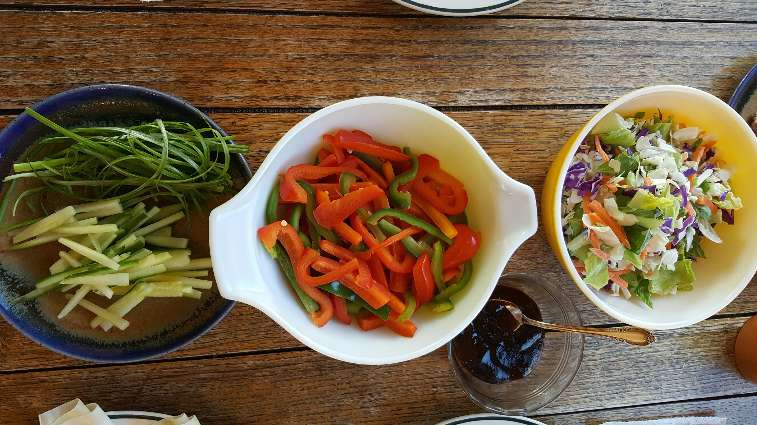 The vibrant colors of the vegetables are what is going in my body. The peppers are sauteed in olive oil and have a sweetness to them.