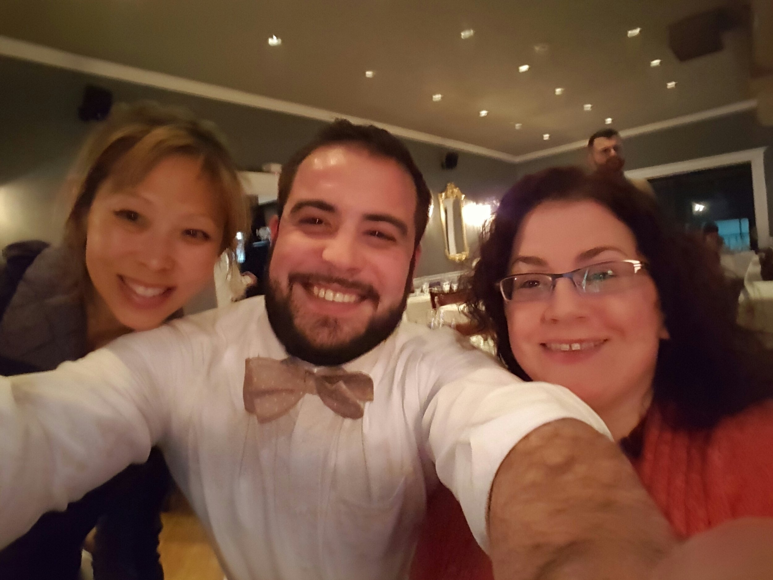 Here we are photobombed by our waiter at the Black Fig.