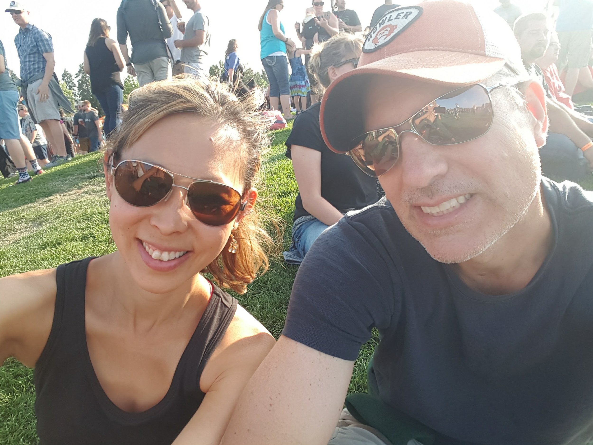 Jack Johnson concert - clowning around. It was a spectacular view of the sunset