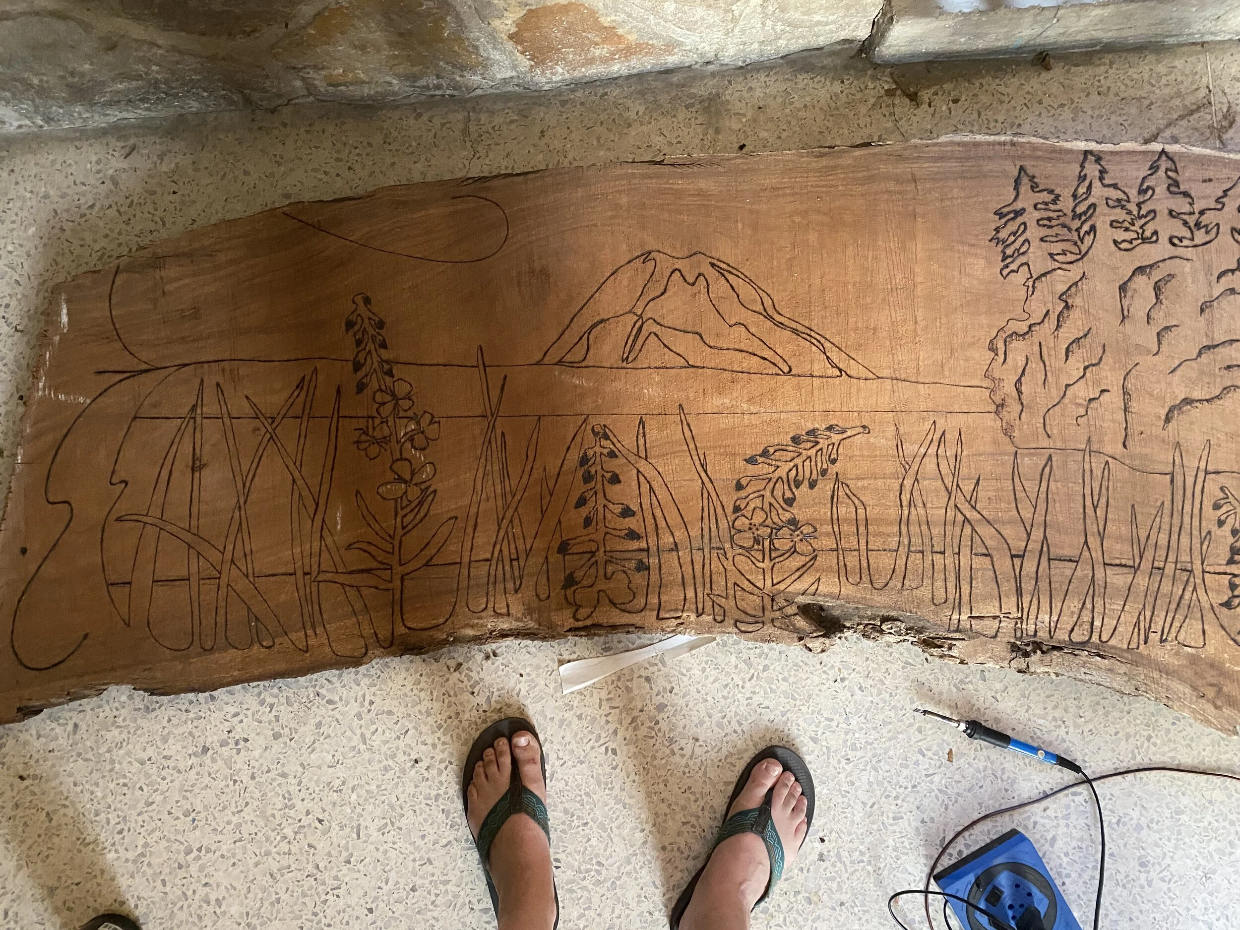 Wood burned Mt. Rainier