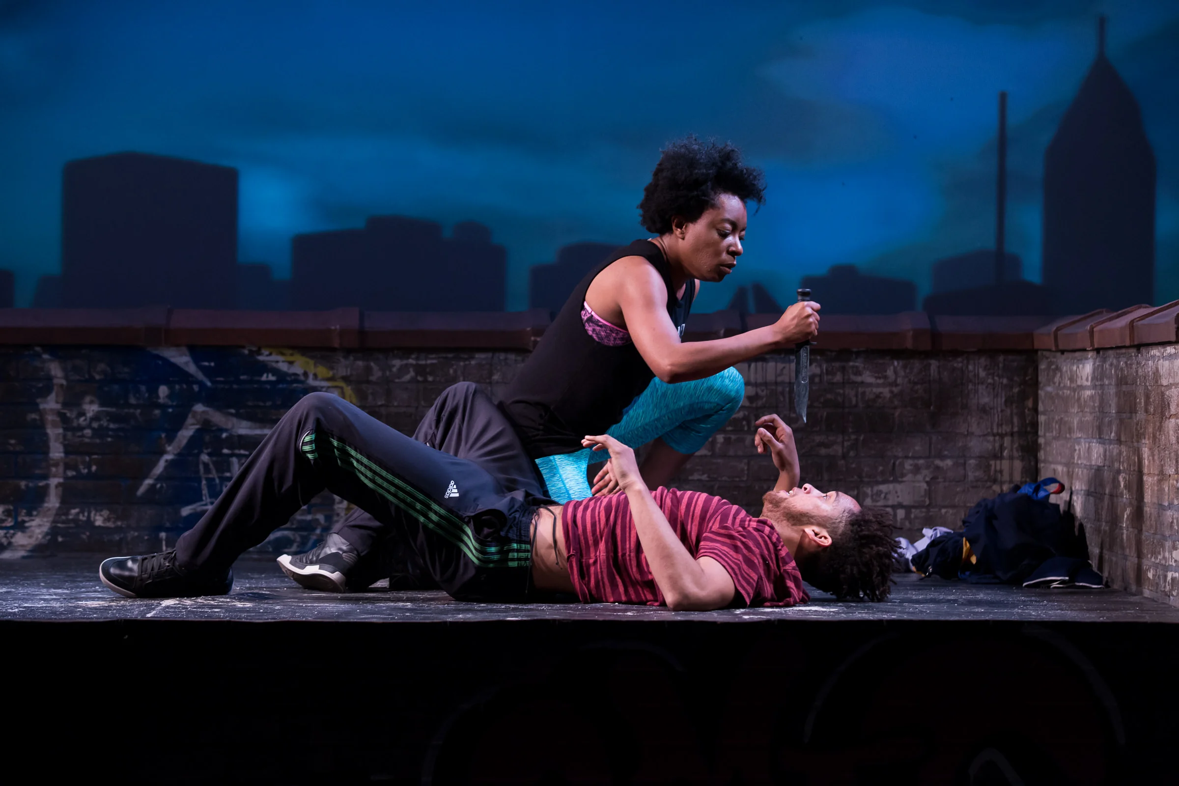 "...Lyons has directed “Prowess” with an emotional and physical fury that fully lives up to the play’s title..." – Chicago Sun Times Photographer Joel Maisonet; Design Team; Violence: Ryan Bourque and Jon Beal, Scenic: Courtney O'Neill, Lighting and Projection: Michael Stanfill, Sound: Matt Chapman, Costumes: Samantha Jones, Props: Corinne Bass and Johanna Beach