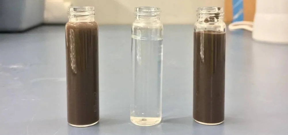 Feed (left), permeate (middle), concentrate (right)