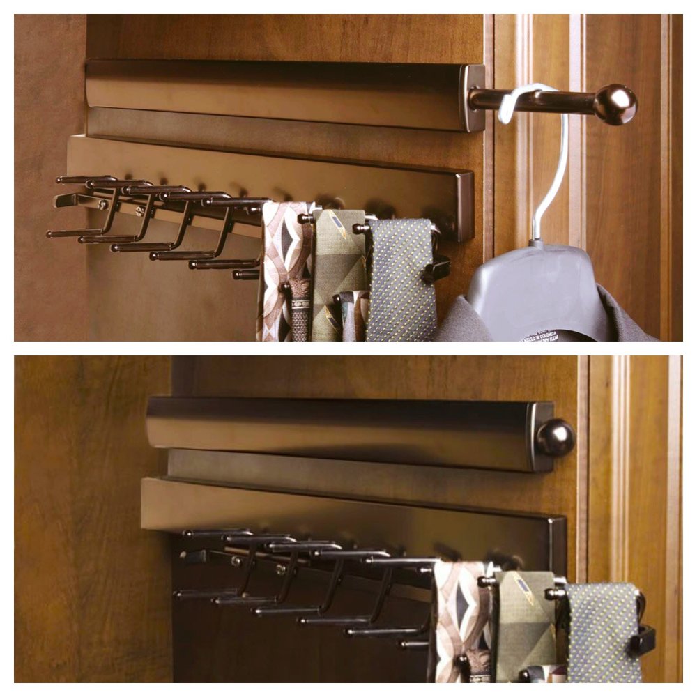 The closet valet rod telescopes to create temporary storage space and disappears when you want it to. Call Closets of Tulsa today for a FREE consultation and 3-D closet design: 918.609.0214