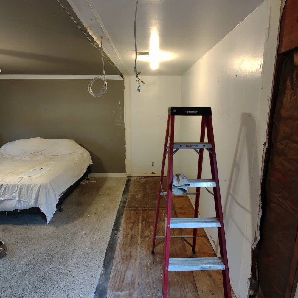 Drew bumped out the closet wall to reallocate some square footage in the primary suite.