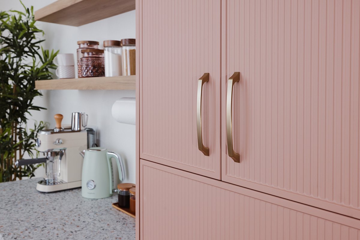 Closets of Tulsa Pink Pantry with Terrazzo Countertop