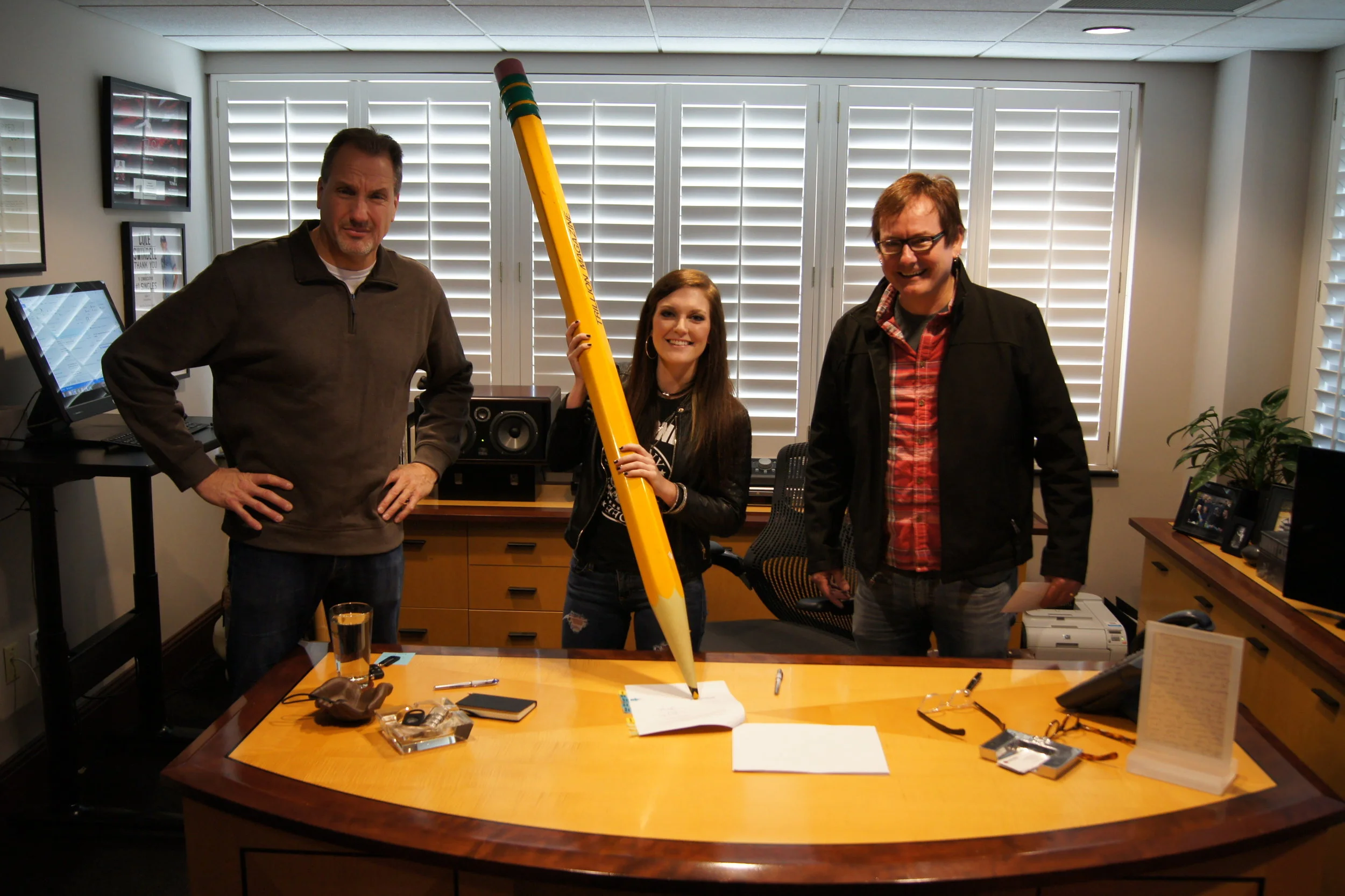 Pictured Left to Right: Tom Luteran (Sony ATV), Kasey Tyndall, Dave Rose (Deep South Entertainment)