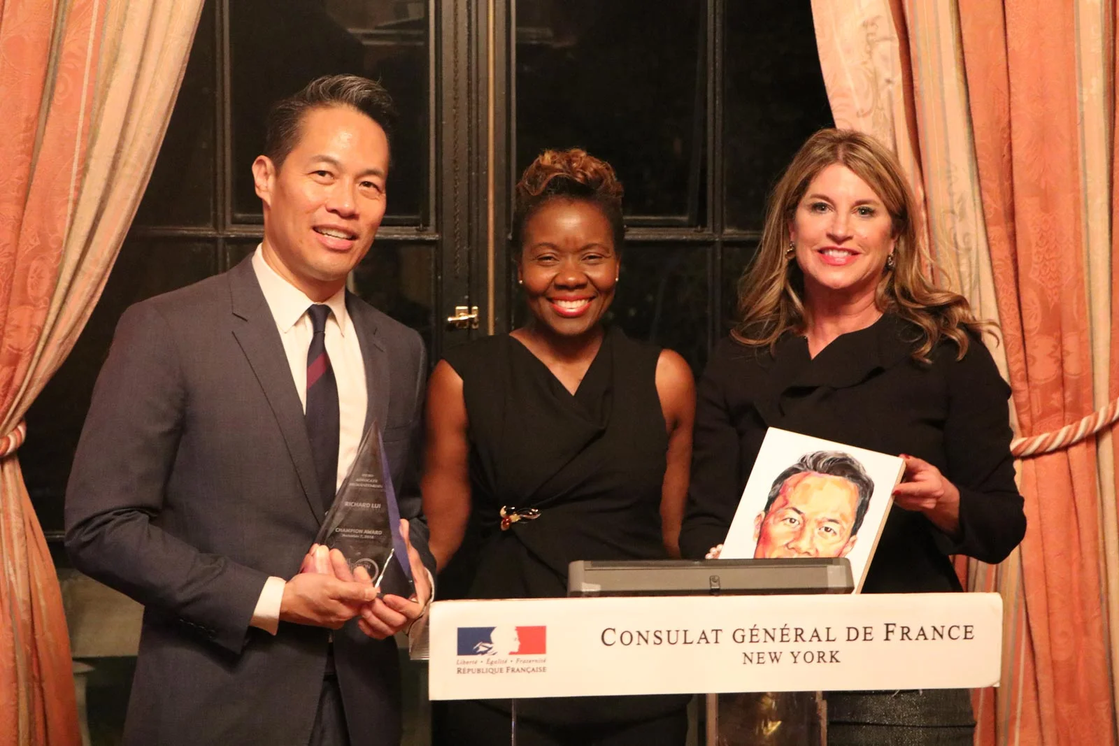 Richard Lui, Plan International's Judithe Registre and FGE Co-Founder Jill Fitzburgh