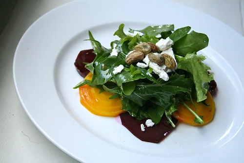feta beet salad with fig sherry vinaigrette.