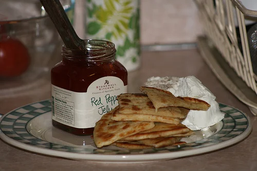 new fave appetizer: red pepper jelly & goat cheese