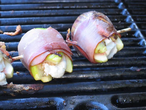 bacon wrapped, cheese-filled figs.