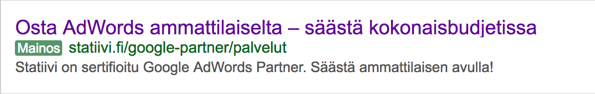 Esimerkki: Laajennettu tekstimainos