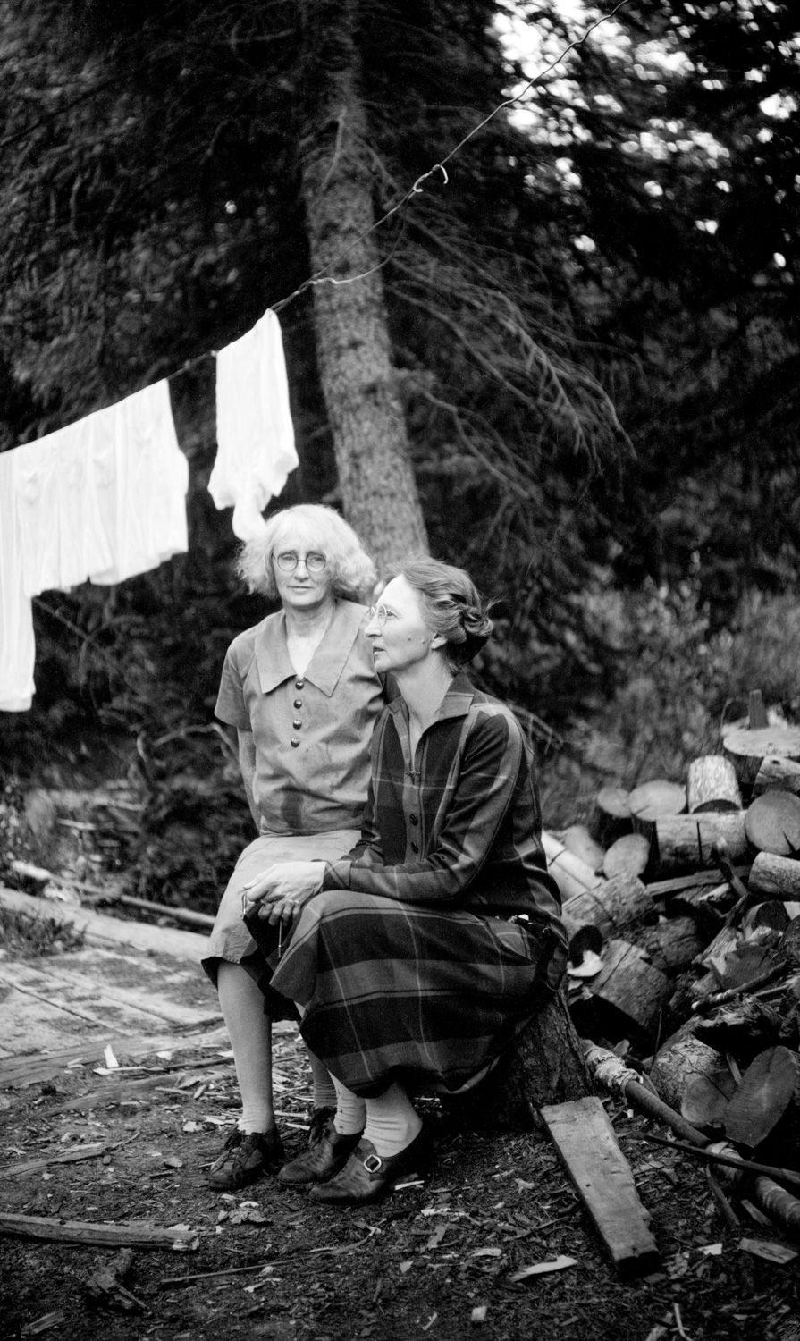 Mrs. Mix & Jessie Plummer at Medicine Bow Lodge, 1930