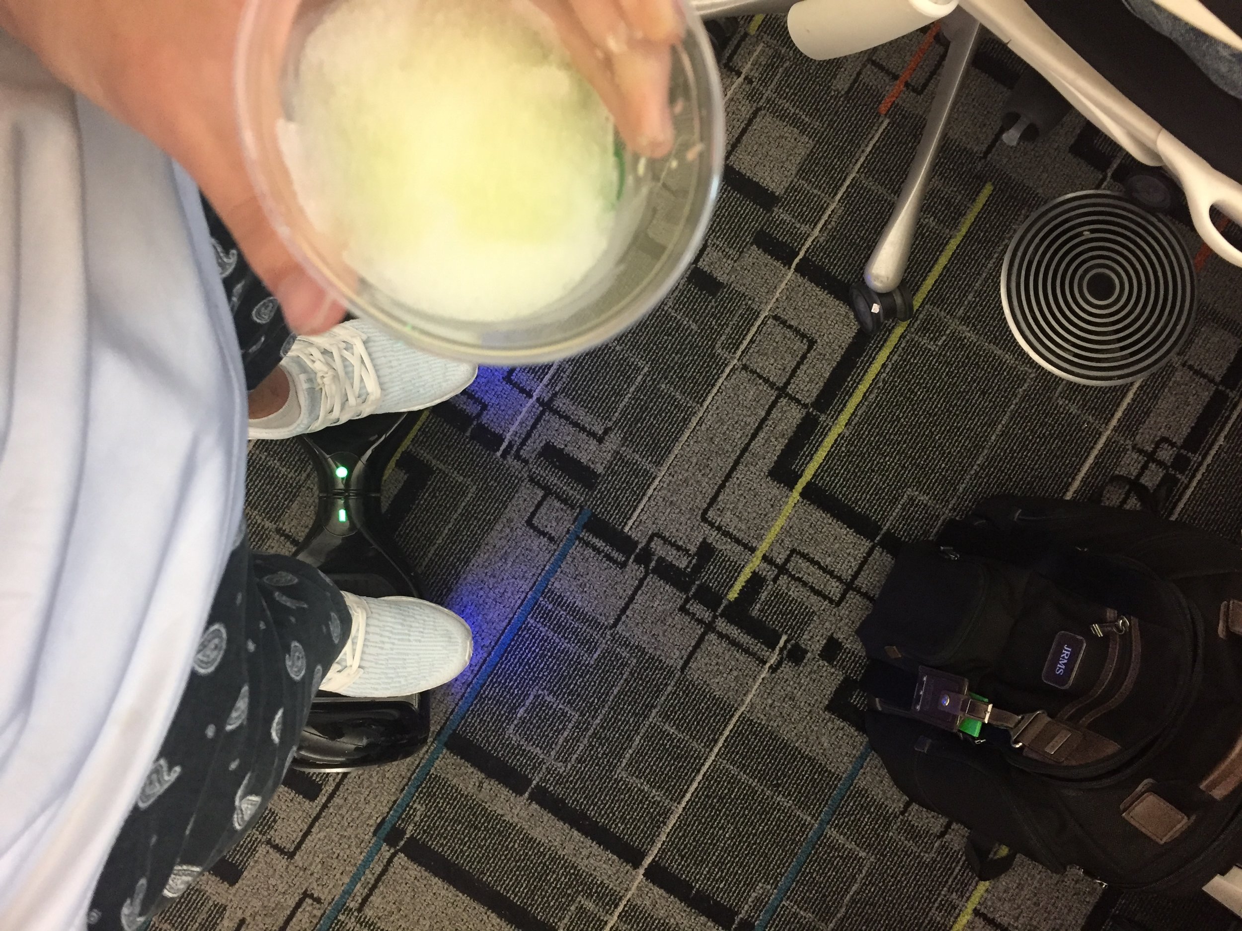 My morning routine, slushies and a lap around the office on my hoverboard. 
