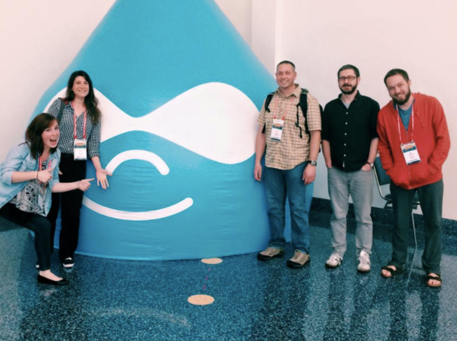 Team photo from my first month, during our team trip to LA for Drupalcon. Clearly I’m the ham of the group.