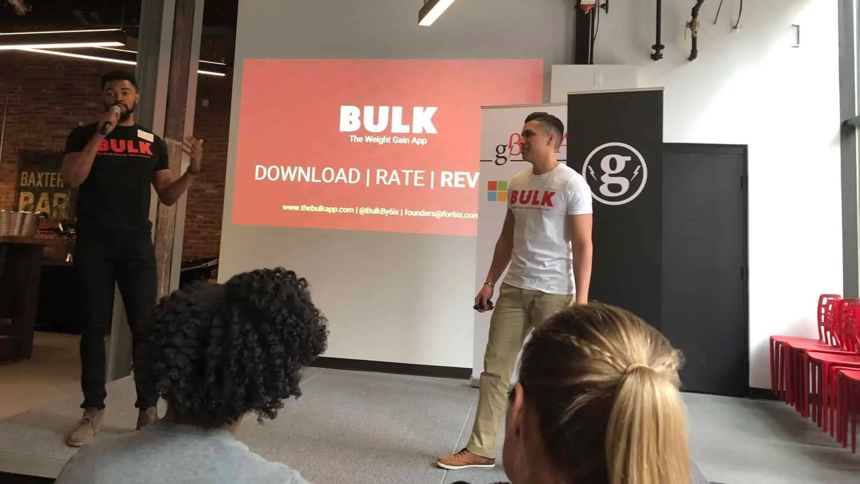 Tre and Co-Founder Caleb Diaz pitching Bulk. Photo via Florida State University