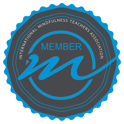 blue and grey badge stating Member, International Mindfulness Teachers Association