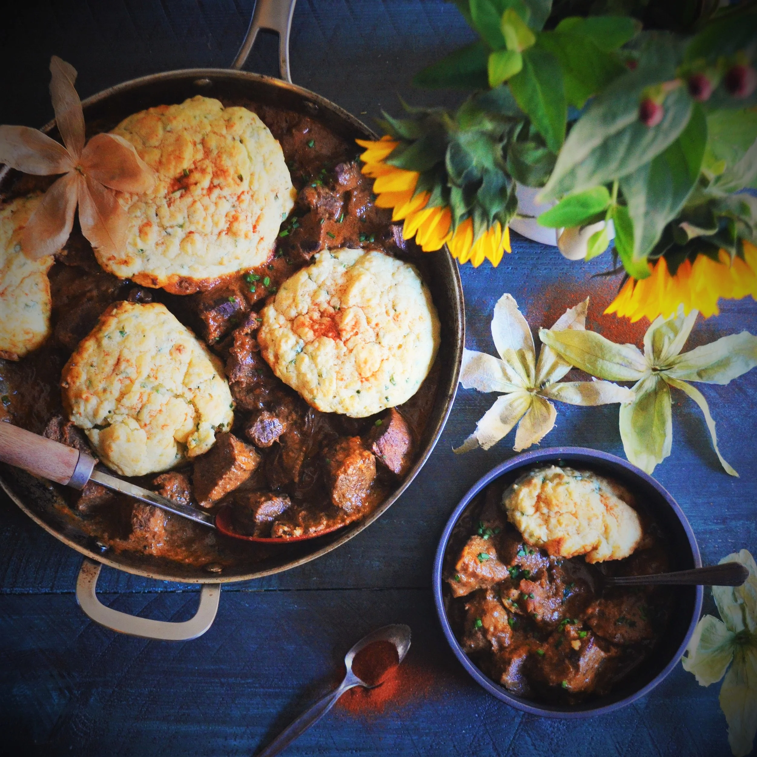 Goulash with Scallion Drop Biscuits