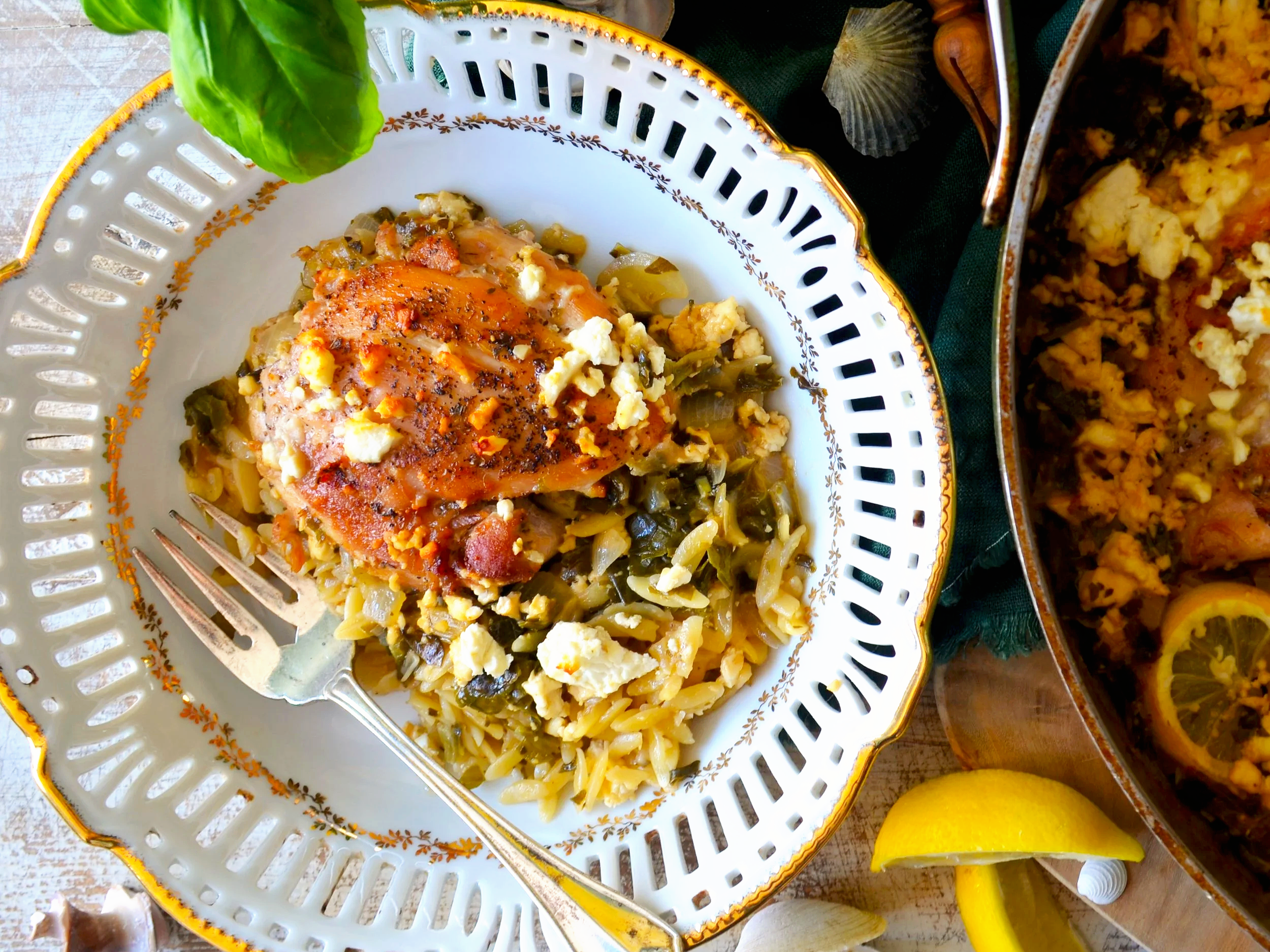 Lemony Chicken and Feta Orzo Bake