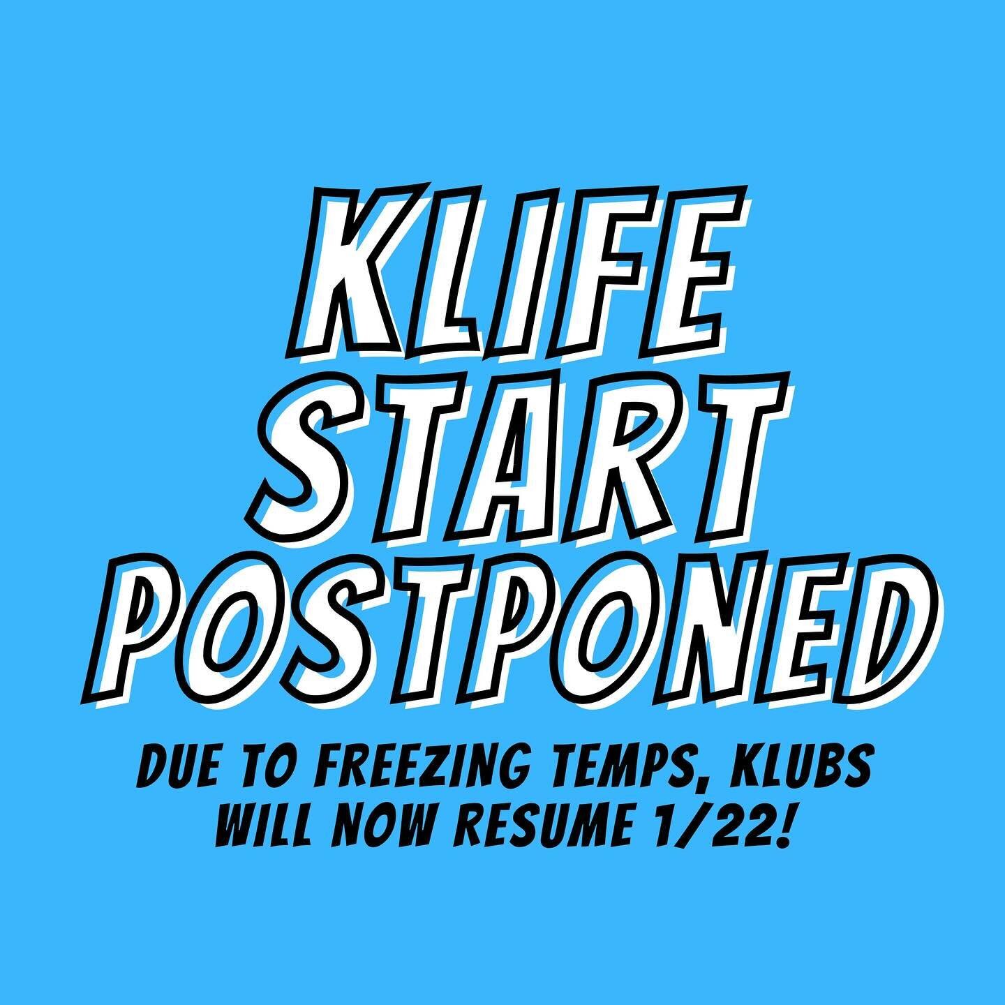 The new year has brought crazy low temps our way! 🥶 Due to the weather forecast this Monday, our MS &amp; HS Klubs will now resume for the spring semester 1/22.

-Super K will still resume meeting Thursday, 1/18!
-Lookout for communication from your