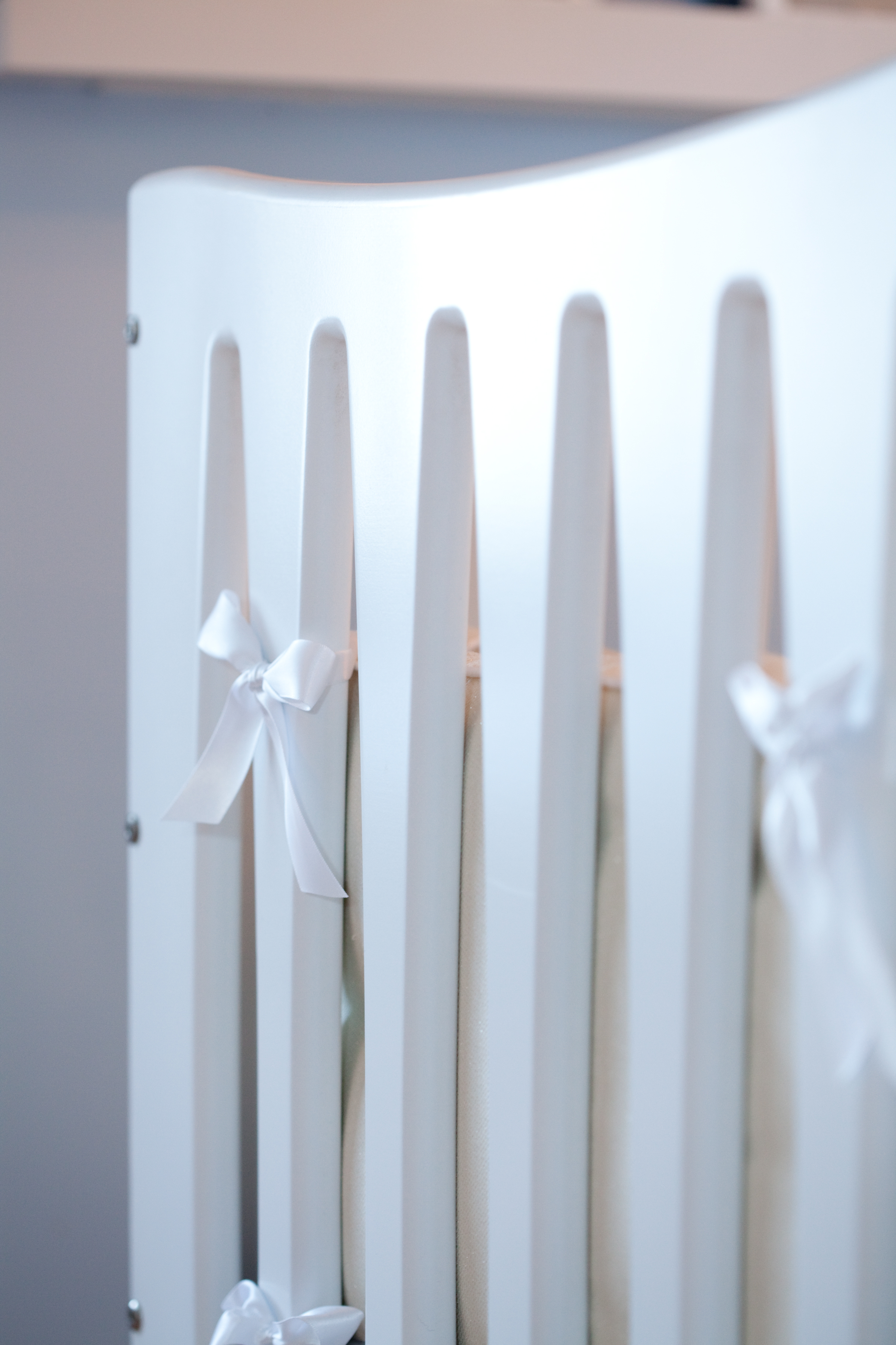 nursery, white, crib, modern crib, detail, soft tones, soft textures