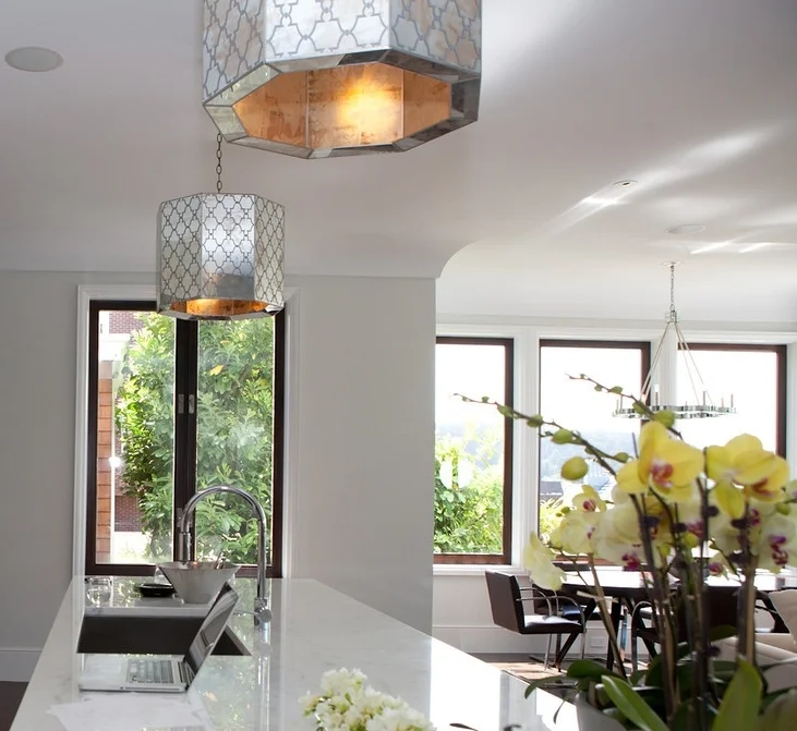 kitchen, modern kitchen, marble counters, sink, polished chrome faucet, kitchen island