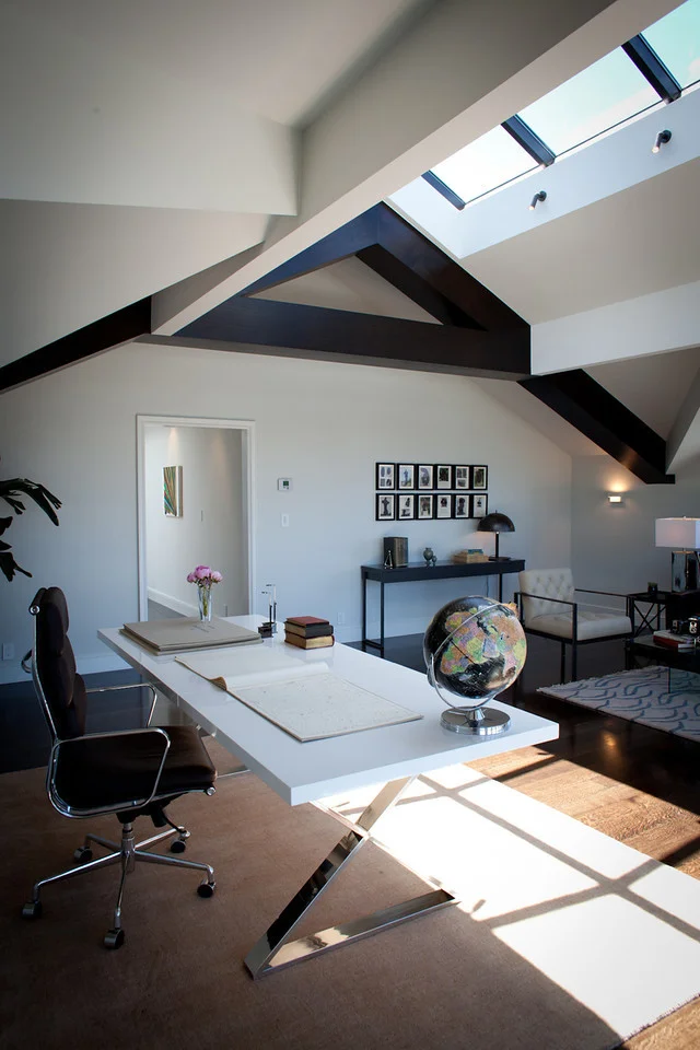 office space, desk, modern desk, white desk, attic remodel