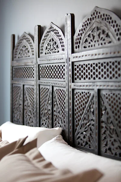 bed, bedroom, headboard, asian, antique, pillows, decor