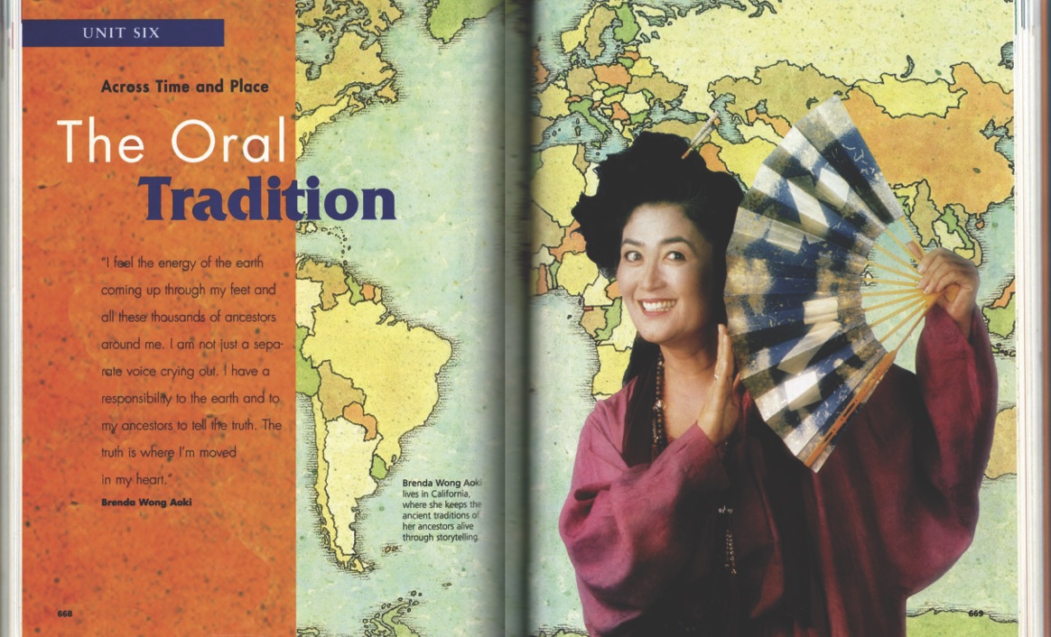 Full two-page spread featured in The Language of Literature (Grade 7) textbook.