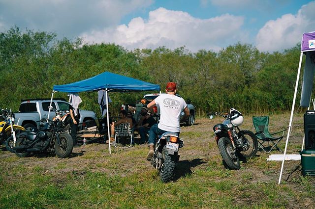 Sterling from @flattrackcoffee riding around after dropping off their amazing coffee to the hungover campers.