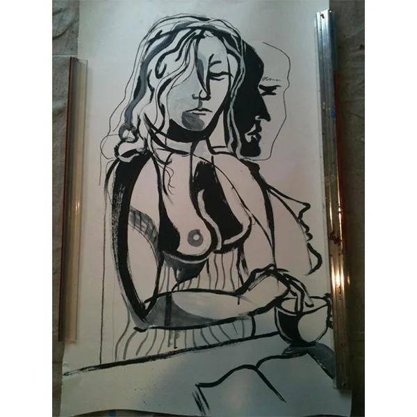 "Man in the Shadows",&nbsp;Ink on Paper22in. x 28in.-Private Collection-Luke Lamar