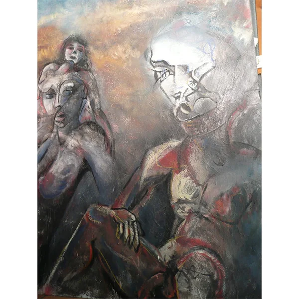 "Le chat et le jeu de Coq", &nbsp; &nbsp; 2014Oil on Board30in. x 48in.&nbsp;-Private Collection-Luke Lamar