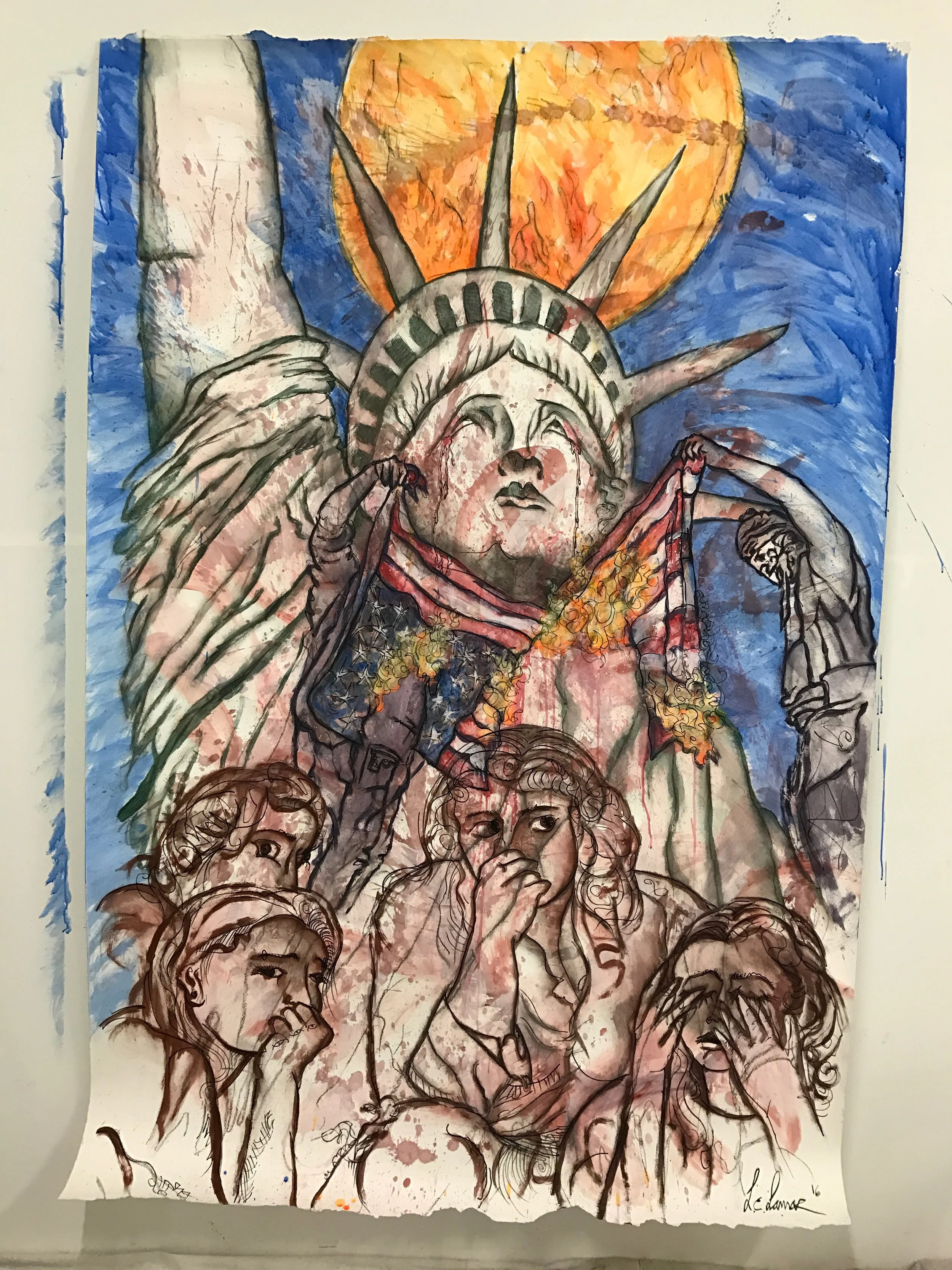"Tears of Liberty", &nbsp; &nbsp; 2016Mixed Medium on Paper48in. x 72in.&nbsp;-price upon request-Luke Lamar
