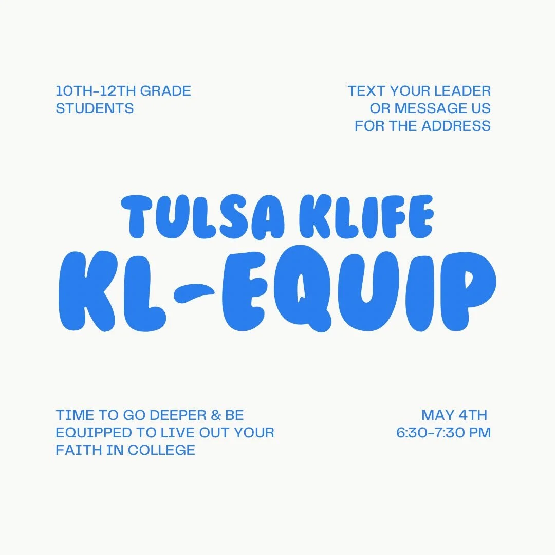 Our last KLIFE Equip is Monday!!! Seniors, Juniors, and Sophomores are all welcome!!!