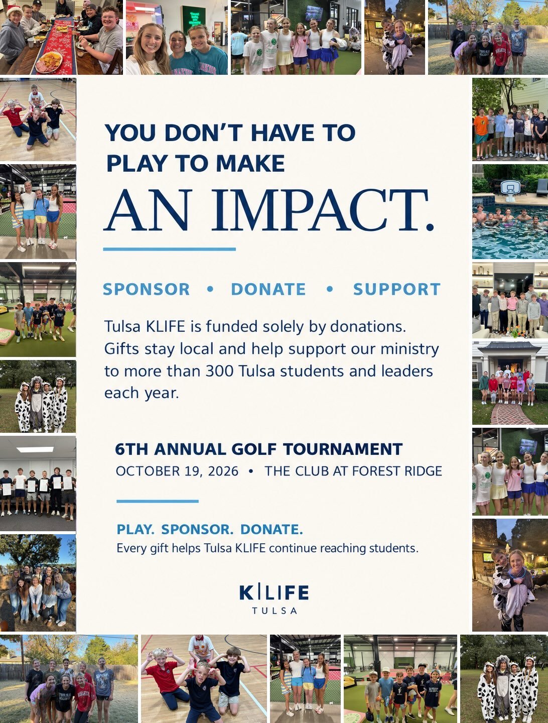 You don&rsquo;t have to play to make an impact! ⛳️ Join us for Tulsa KLIFE&rsquo;s 6th Annual Golf Tournament on October 19 at The Club at Forest Ridge. Play, sponsor, donate, or support as we continue reaching more than 300 Tulsa students and leader