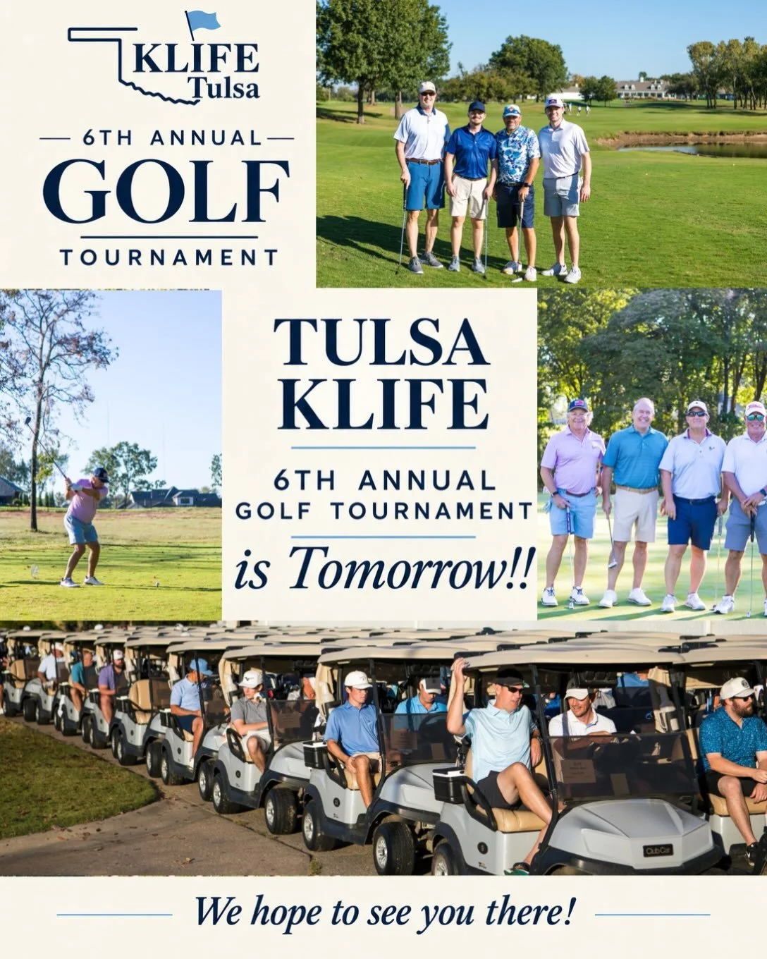 The Tulsa KLIFE 6th Annual Golf Tournament is TOMORROW at 8:30 am! We hope to see you there!