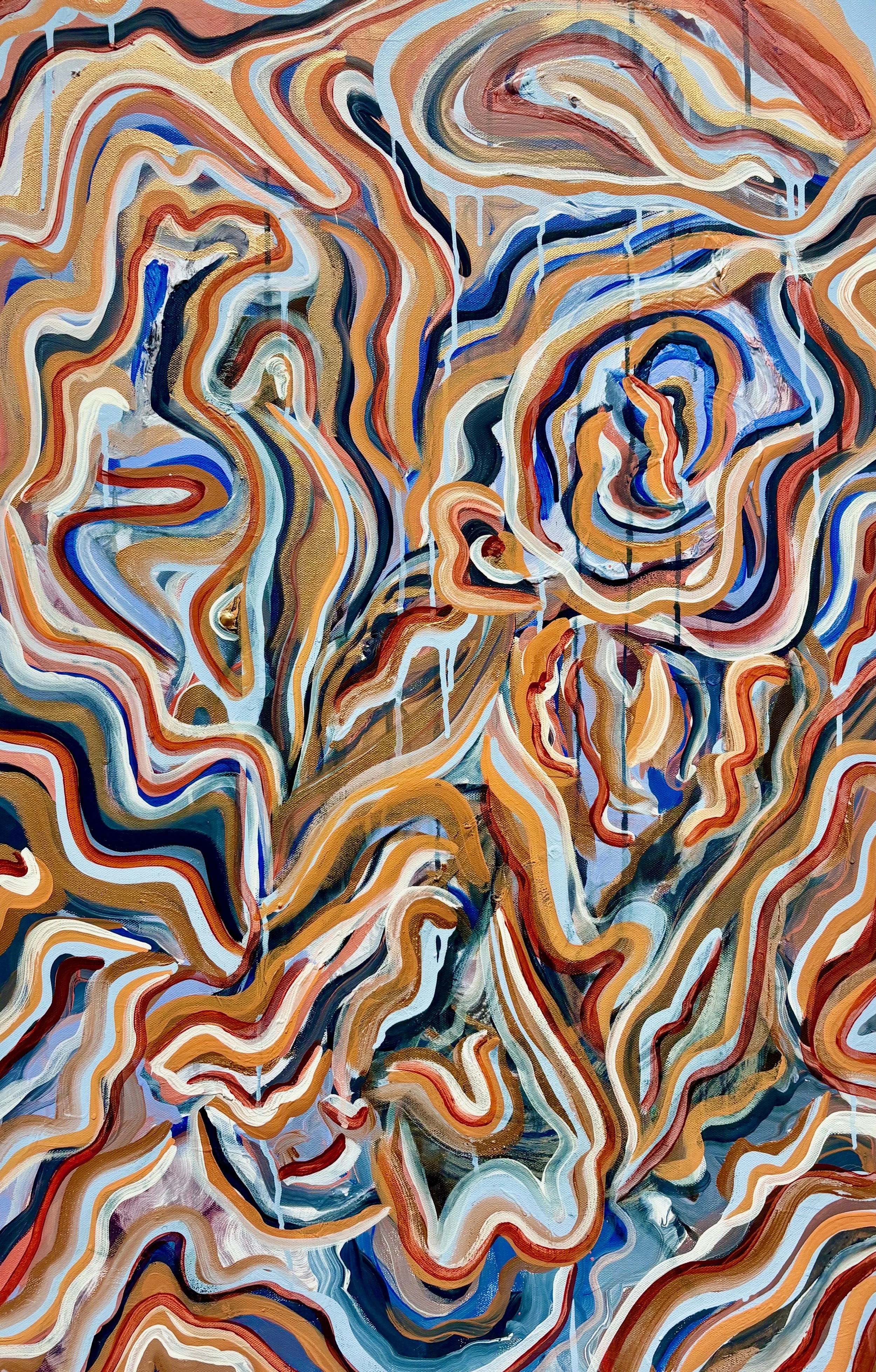 Levels 2012 | Age 18 - 24” x 36” 
Emily’s first festival experience was at Ultra Music Festival in Miami, which deepened her love for music and sparked her synesthesia. This piece visually represents how certain frequencies look in her mind, blendin