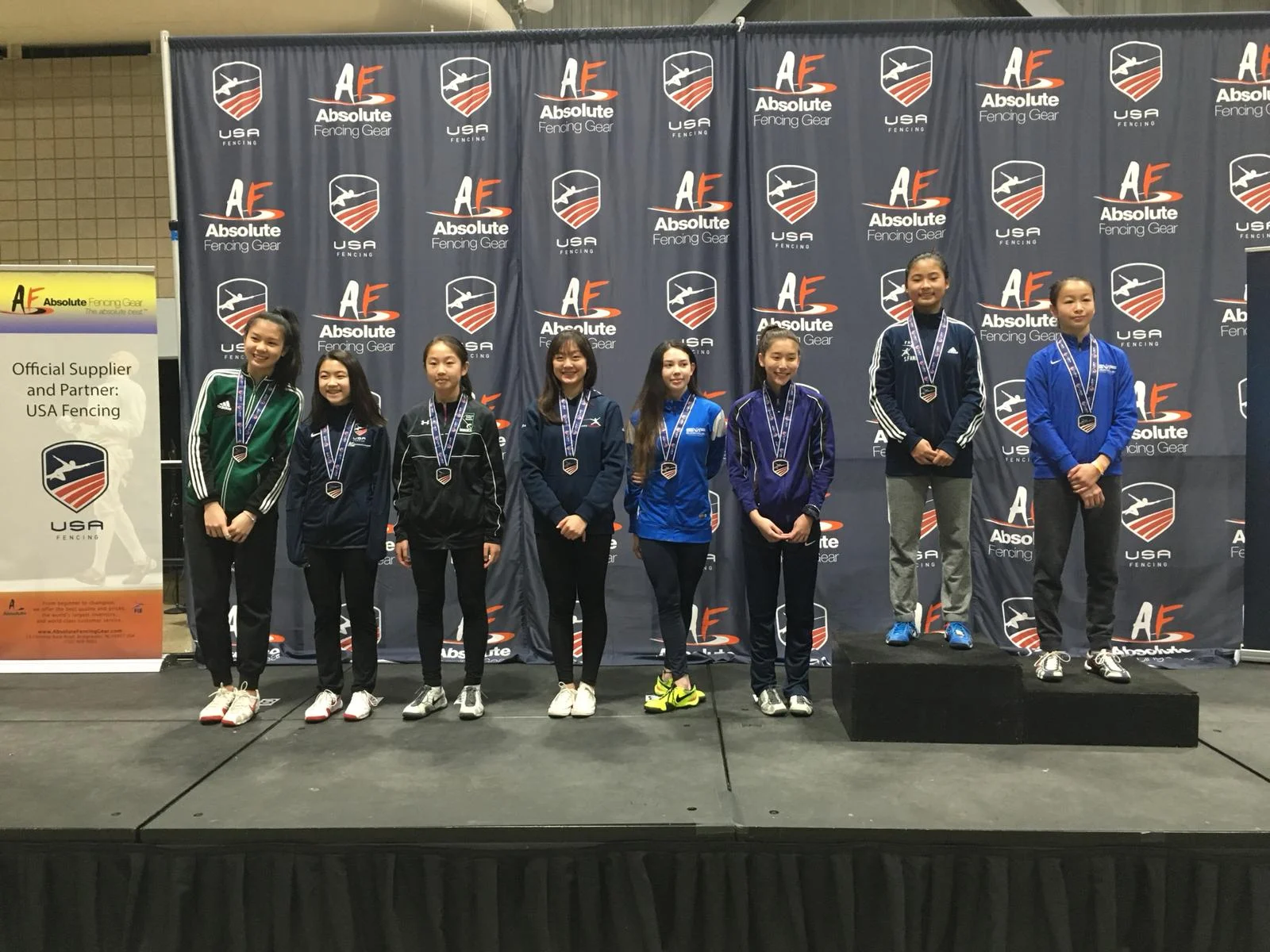 Fourth from left: Alexandra Jing, 5th in Y14 Women’s Foil.