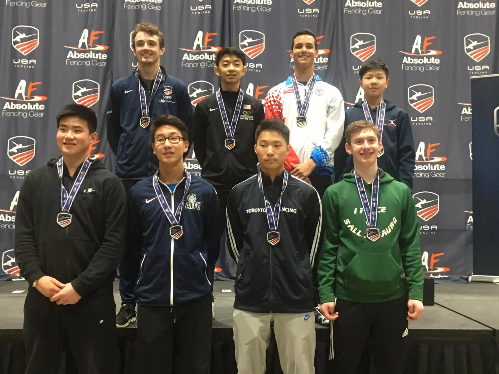 Top row, first from right: Brandon Li, 2nd in Cadet Men’s Foil.