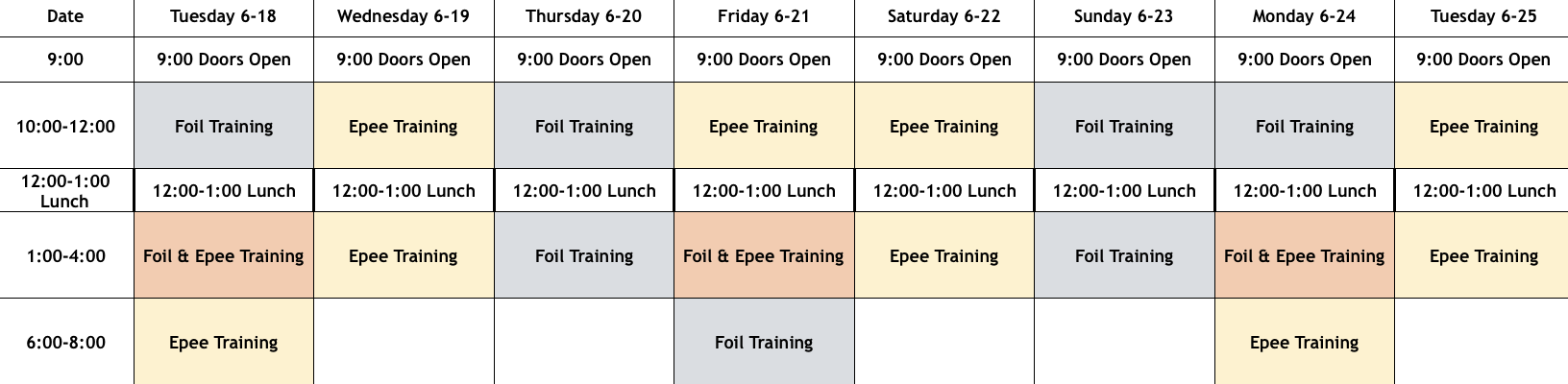 Days off are considered lesson* and recovery days.