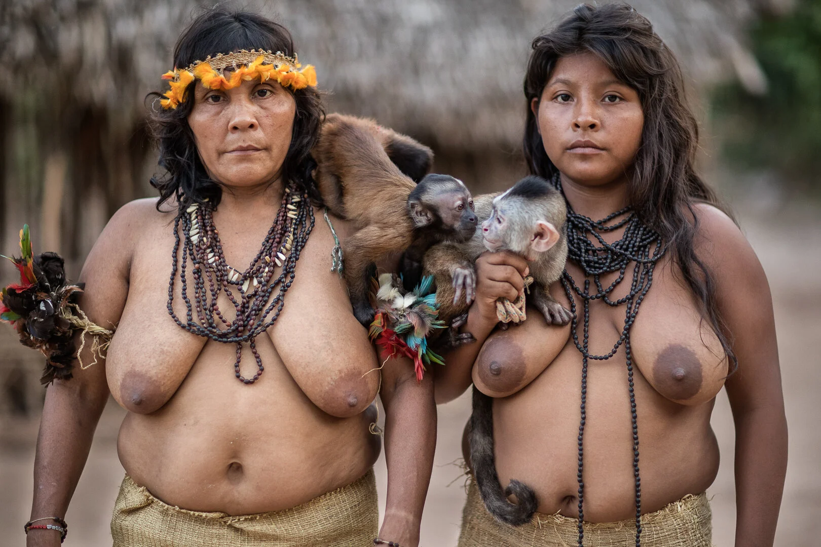 Awã ladies with their monkeys