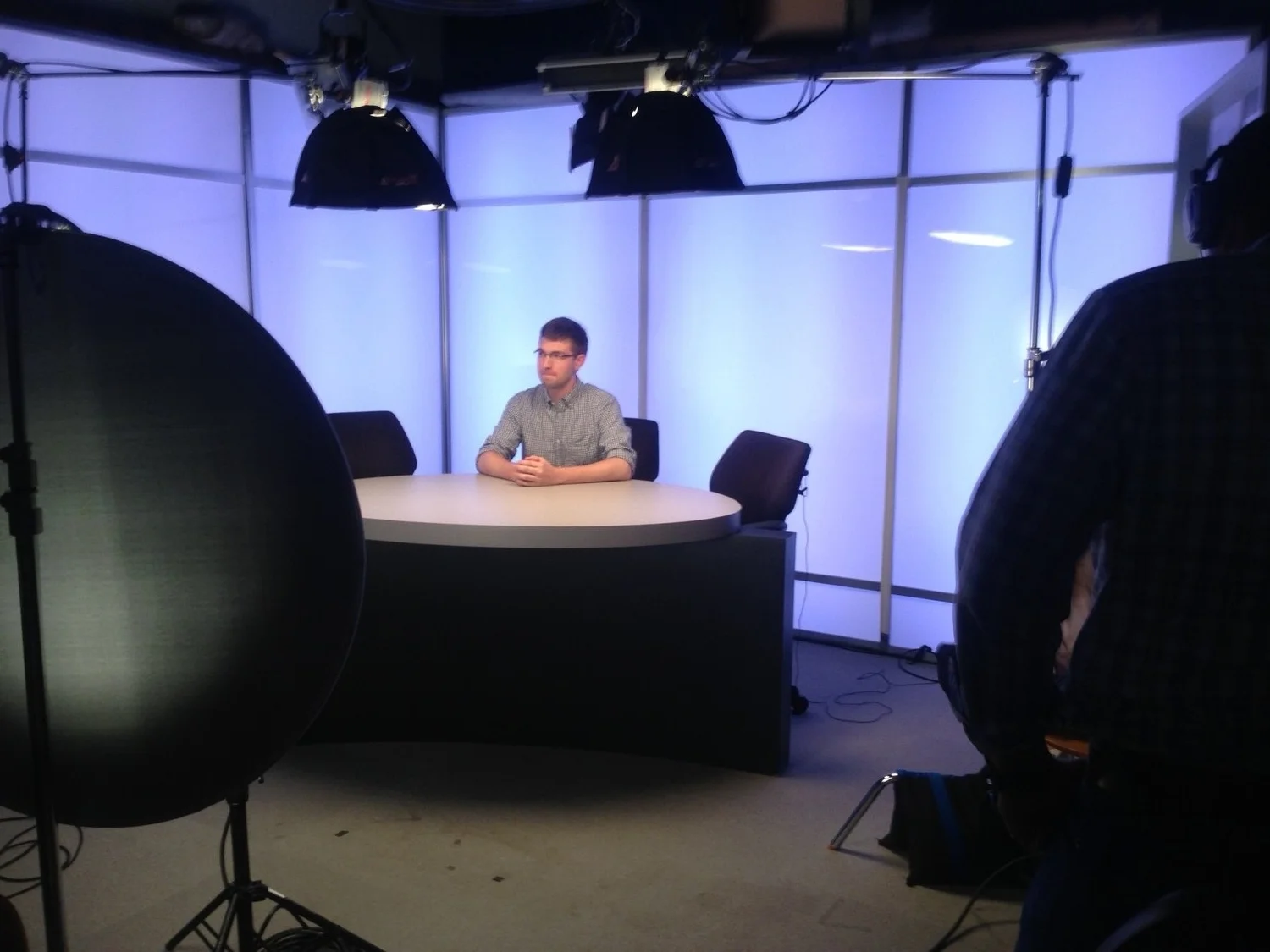 Zachary Kulzer on set in the Brookings TV Studio