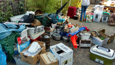 Sorting our possessions. 