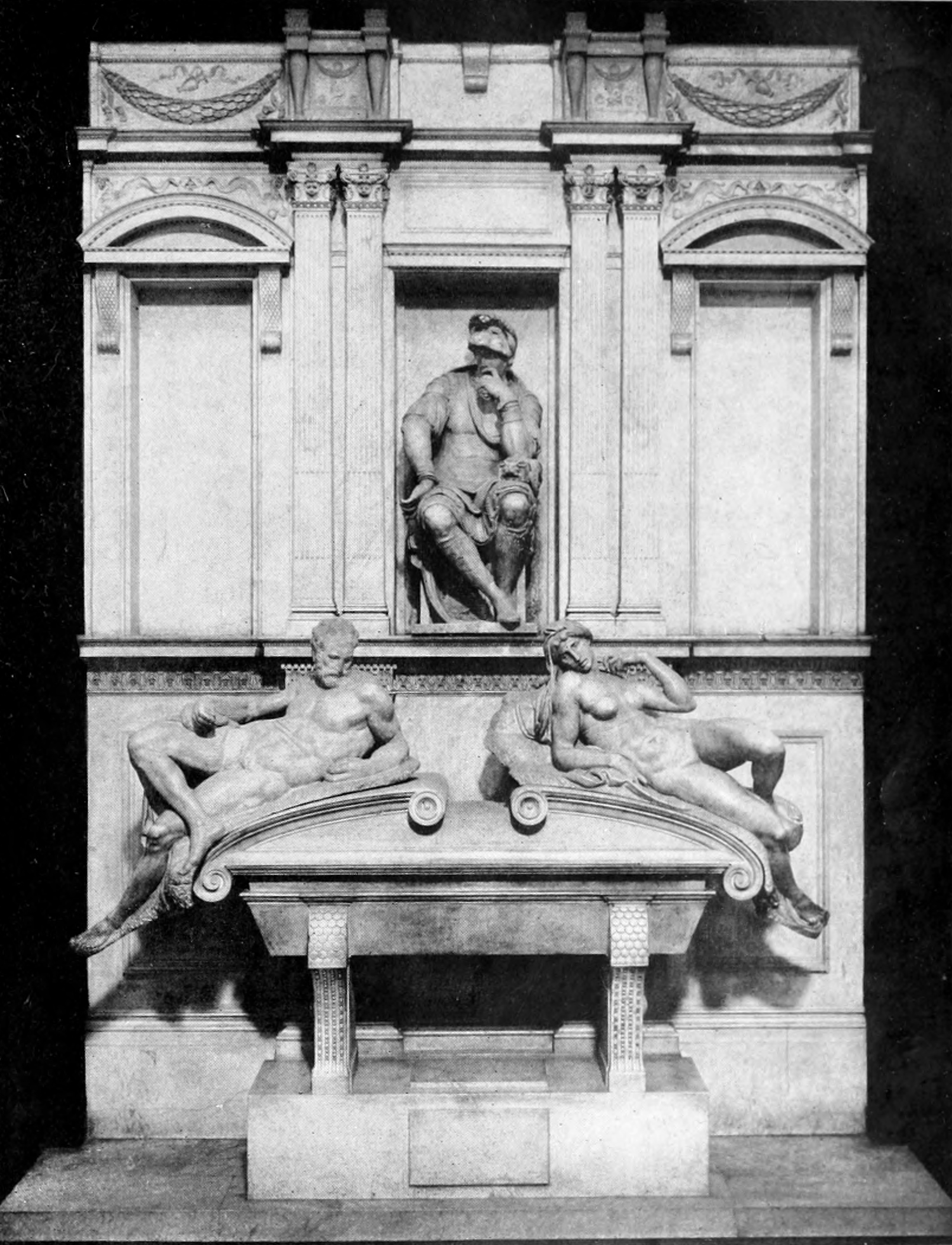 Michelangelo, Tomb of Lorenzo di Piero de' Medici with Dusk and Dawn, 1533, Florence, Italy