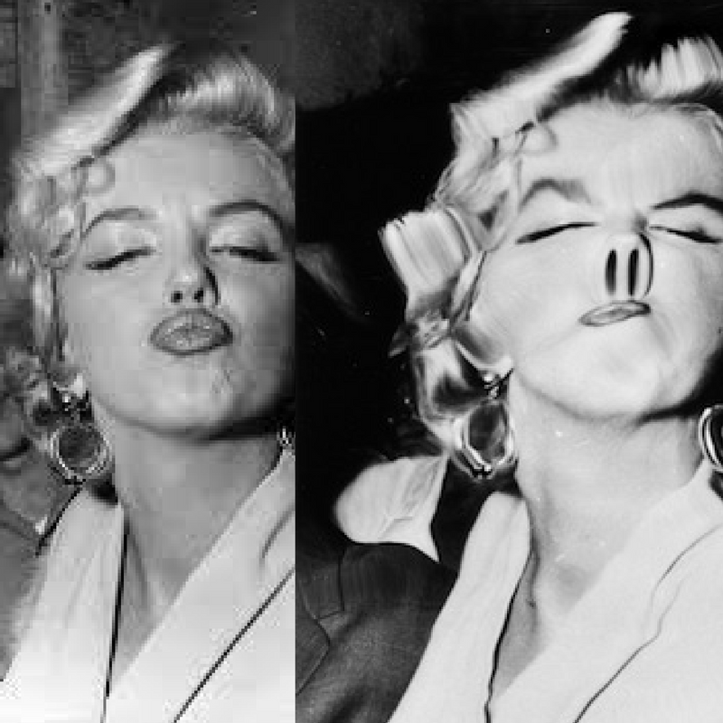 An original photo of Marilyn, distorted by Weegee's plastic lens, c. 1960
