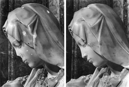 Michelangelo's Pieta-- before and after Laszlo Toth's attack